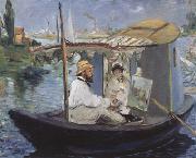 Monet Painting in his Studio Boat (nn02), Edouard Manet